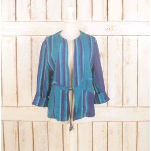 Blue striped woven cotton vintage boho blazer jacket/Cheppu Nepal cover up